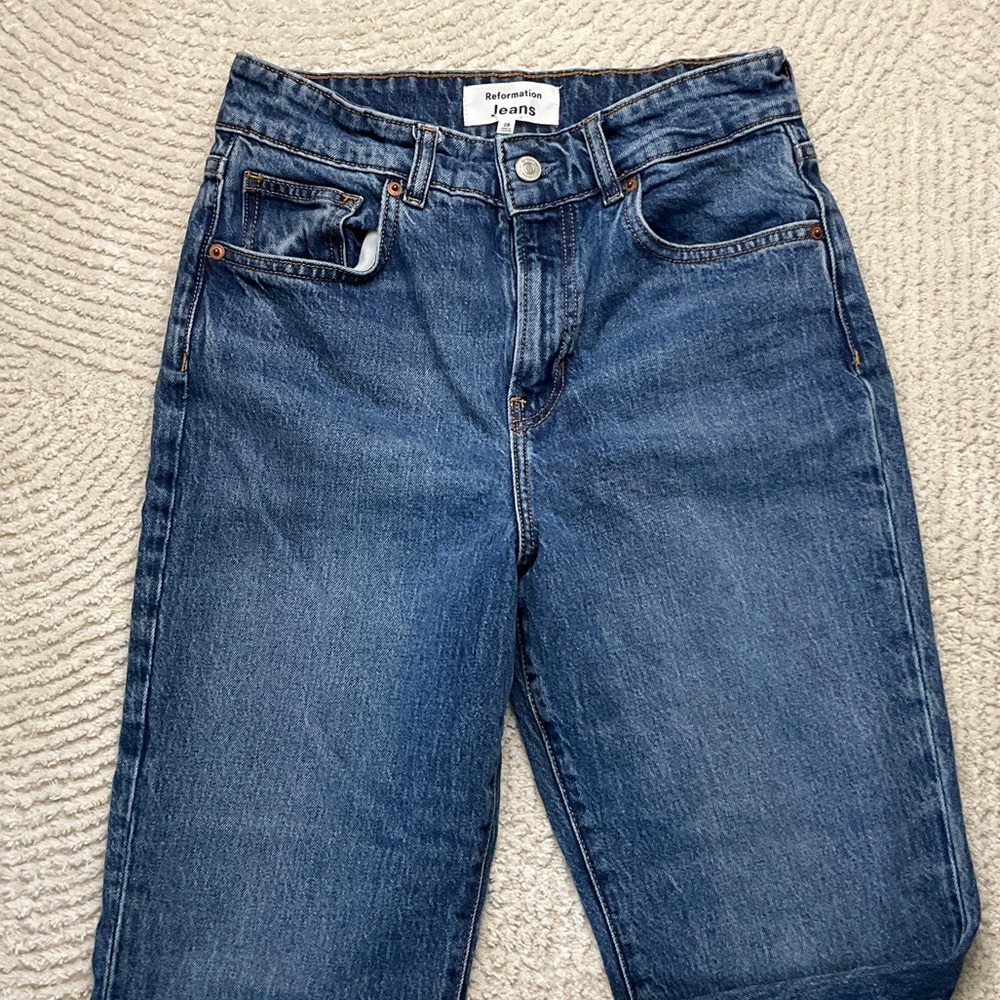 Reformation Dark Blue Wide Leg Jeans